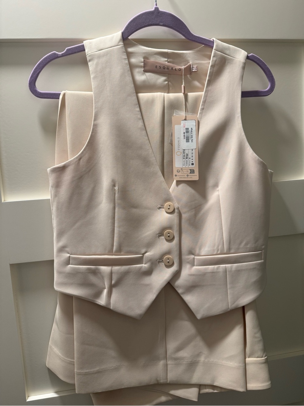 ESQUALO Cream Tailored Sleeveless Vest and Trouser Set